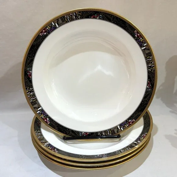 Set of 4 Mikasa Bone China CAG II Royal Glimmer Soup Pasta Bowls Made in Japan